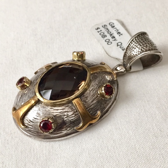NWT Silver Garnet and Smoky Quartz Pendant - Picture 7 of 7